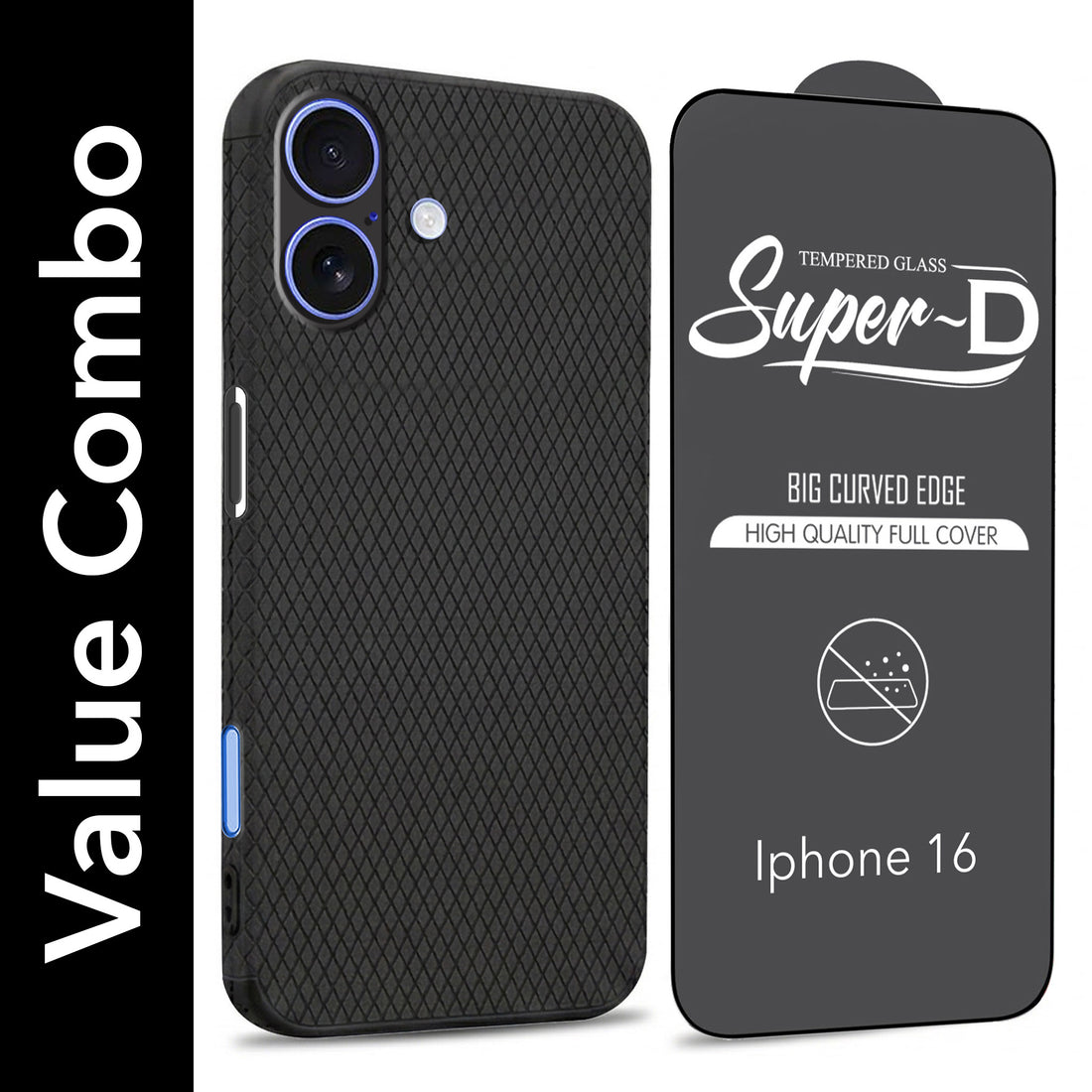For Apple iPhone 16 Combo with Back Cover and 9H Tempered Glass (Liquid Silicone | Camera Protection | Oleophobic Coating Screen Glass)