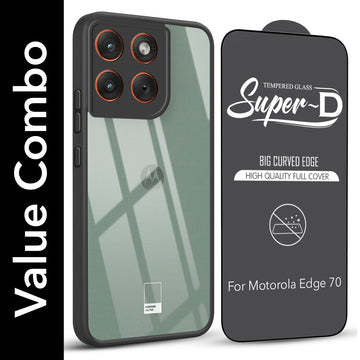 For Motorola Moto Edge 70 Combo with Back Cover and 9H Tempered Glass (Lifetime Anti-Yellow | Crystal Clear Shockproof | Oleophobic Coating Screen Glass)