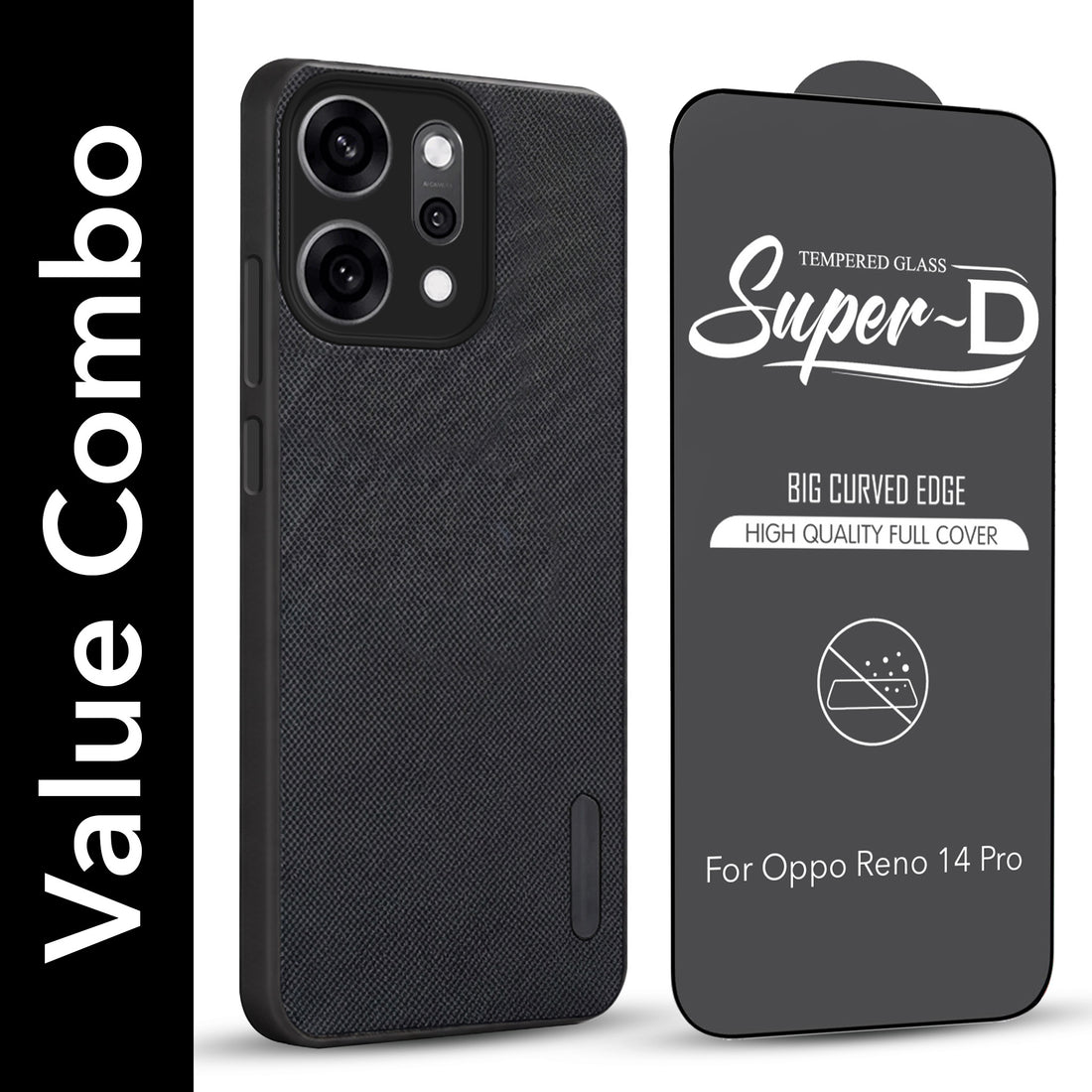 For Oppo Reno14 Pro Combo (Textured Grip Design | Micro-Fiber Cloth Inside | Oleophobic Coating Screen Glass)