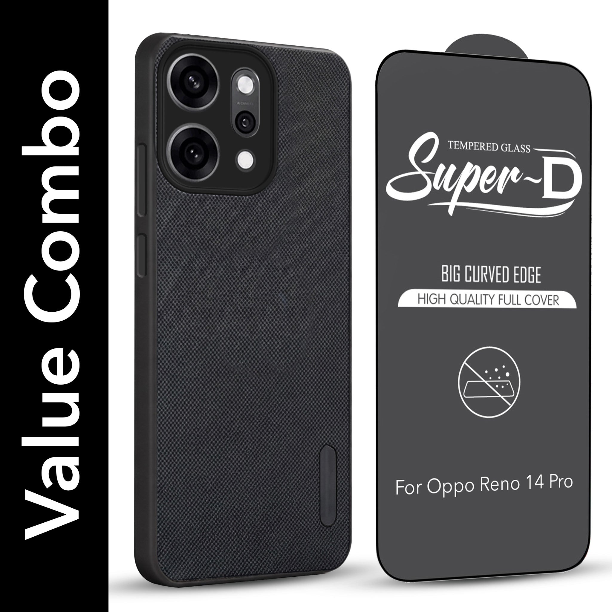 For Oppo Reno14 Pro Combo (Textured Grip Design | Micro-Fiber Cloth Inside | Oleophobic Coating Screen Glass)