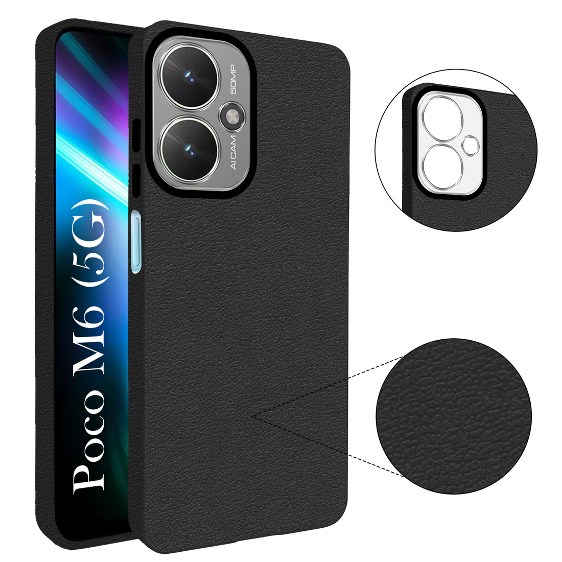 For Poco M6 5G Back Cover Case (Glass Like Camera Protection | Leather Feel | Minimalist Professional Grip)