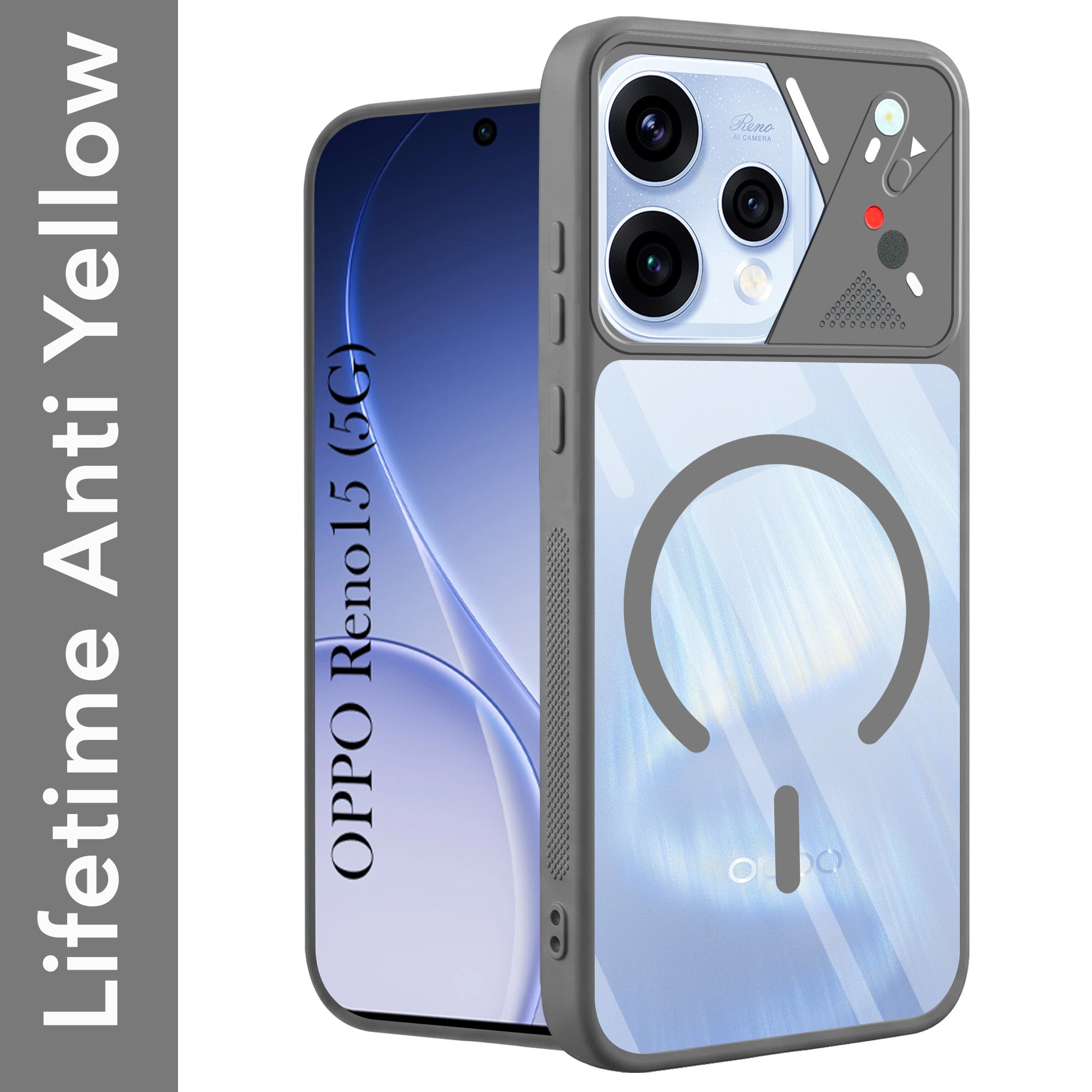 For Oppo Reno15 5G | Oppo Reno 15 5G Back Cover Case Lifetime Anti-Yellow Clear (Camera Protection | Side Grip | Wireless MagSafe Compatible)