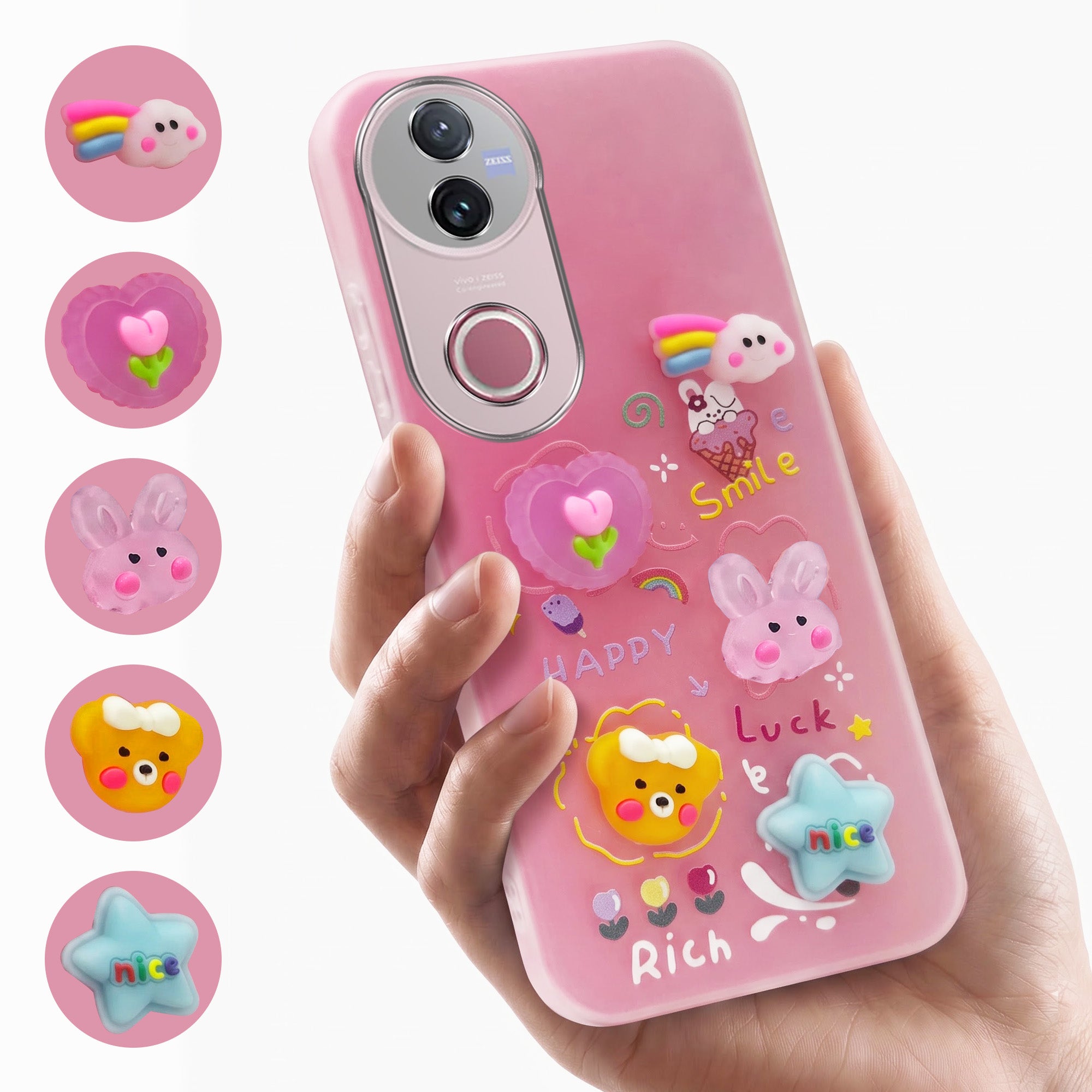 For Vivo V50 | Vivo V50e Back Cover Case (Cute 3D cartoon charms design | Slim Aesthetic Case for Girls | Camera Protection | Hard Unbreakable)