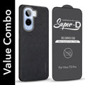 For Vivo T5 Pro 5G Combo (Textured Grip Design | Micro-Fiber Cloth Inside | Oleophobic Coating Screen Glass)
