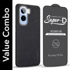 For Vivo T5 Pro 5G Combo (Textured Grip Design | Micro-Fiber Cloth Inside | Oleophobic Coating Screen Glass)
