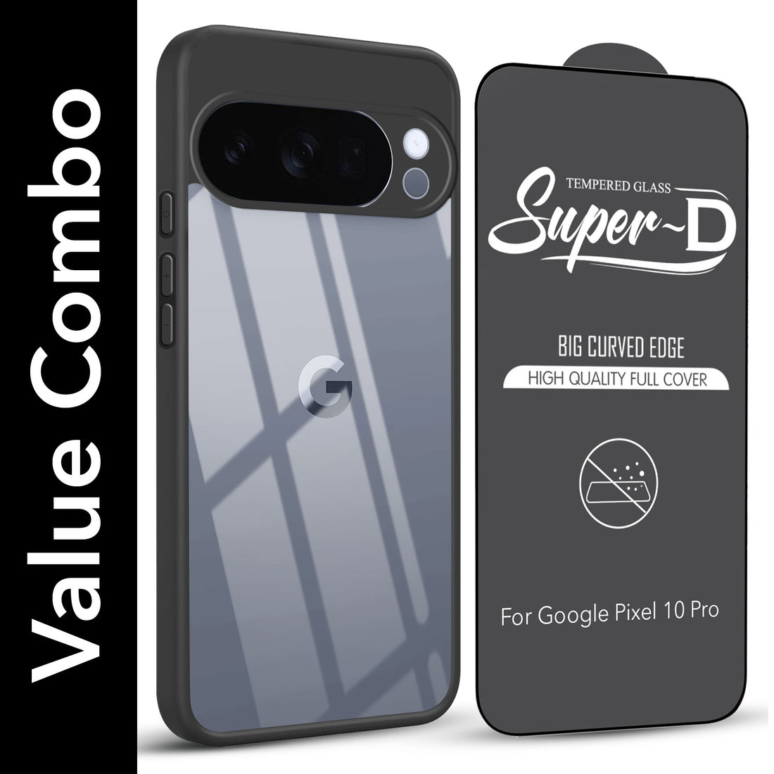 For Google Pixel 10 Pro Combo with Back Cover and 9H Tempered Glass (Lifetime Anti-Yellow | Crystal Clear Shockproof | Oleophobic Coating Screen Glass)