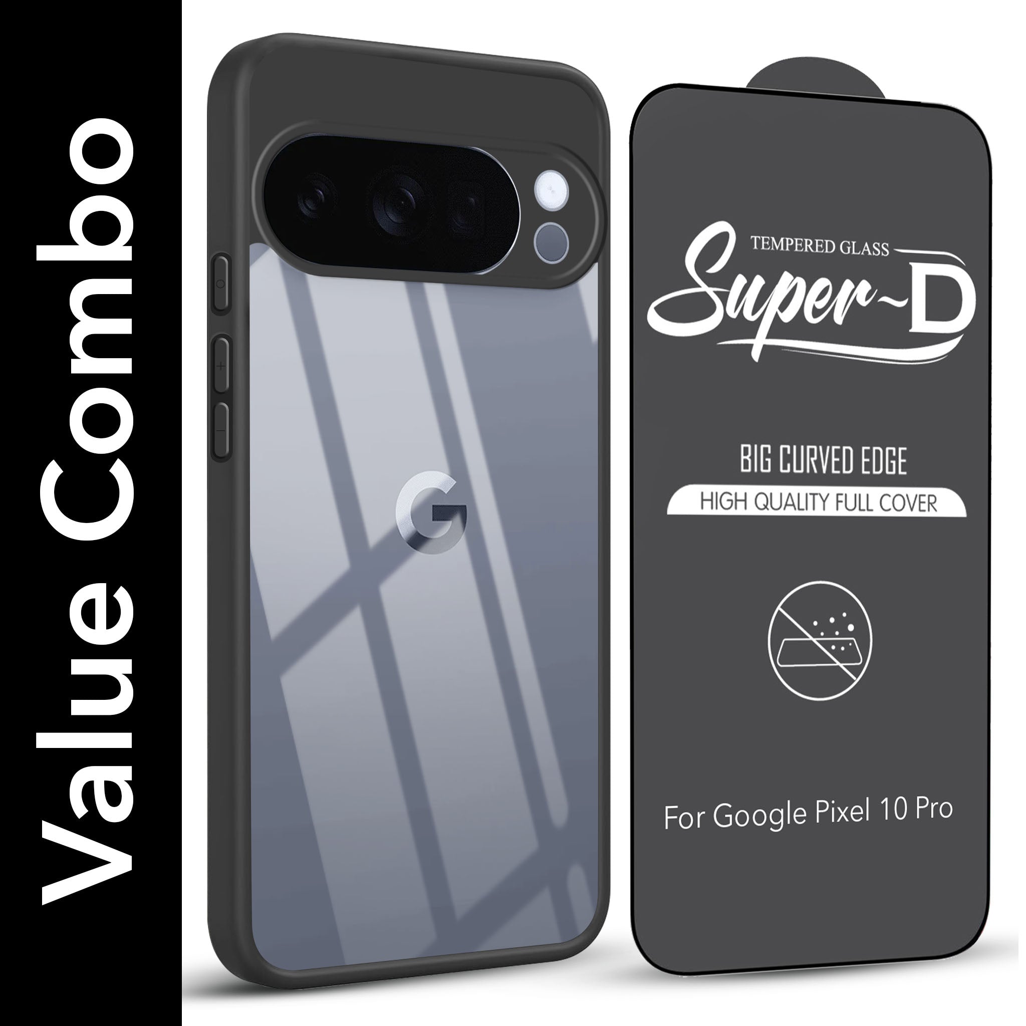 For Google Pixel 10 Pro Combo with Back Cover and 9H Tempered Glass (Lifetime Anti-Yellow | Crystal Clear Shockproof | Oleophobic Coating Screen Glass)