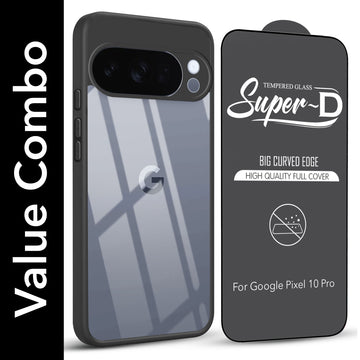 For Google Pixel 10 Pro Combo with Back Cover and 9H Tempered Glass (Lifetime Anti-Yellow | Crystal Clear Shockproof | Oleophobic Coating Screen Glass)