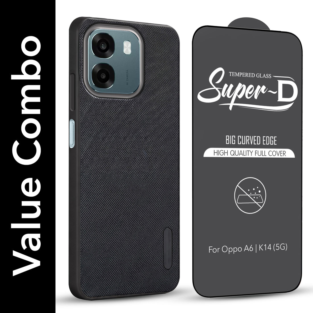 For Oppo A6 & Oppo K14 Combo (Textured Grip Design | Micro-Fiber Cloth Inside | Oleophobic Coating Screen Glass)