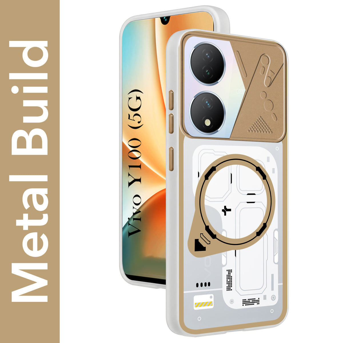 For Vivo Y100 5G Metallic Back Cover Case (Metallic Camera Protection & Buttons | Translucent Milky Shade | Hard Polycarbonate)