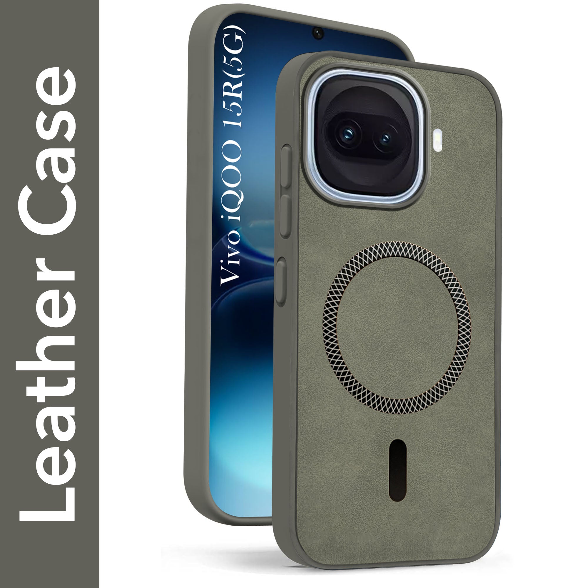 For Vivo iQOO 15R 5G Back Cover Case Leather Finish (MagSafe Compatible Wireless Charging | Soft Touch | Camera Bump Protection)