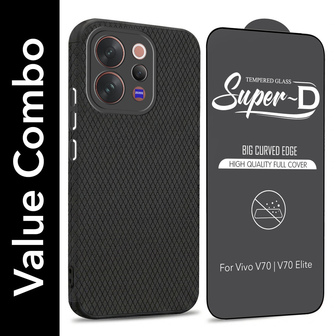 For Vivo V70 | Vivo V70 Elite 5G Combo with Back Cover and 9H Tempered Glass (Liquid Silicone | Camera Protection | Oleophobic Coating Screen Glass)