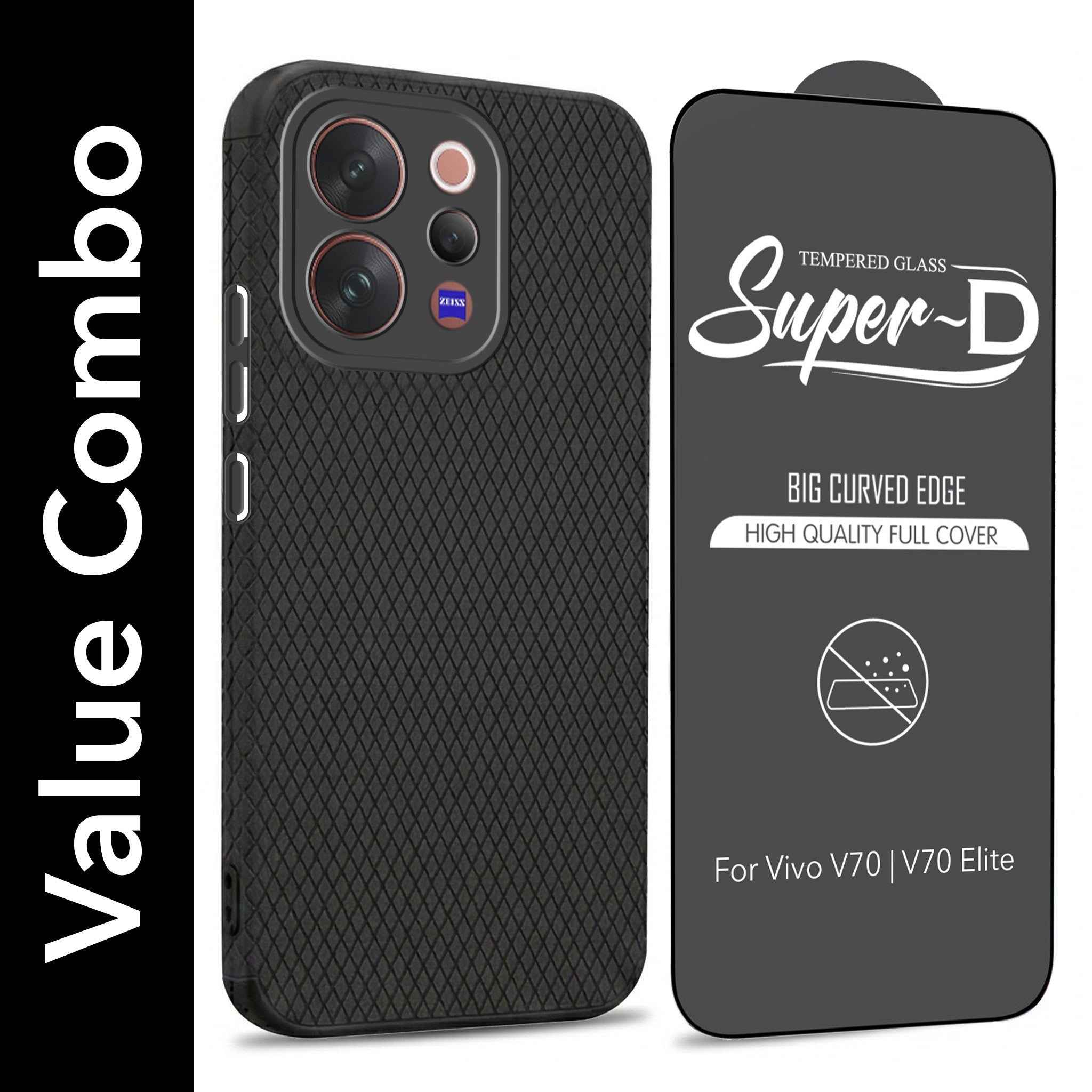 For Vivo V70 | Vivo V70 Elite 5G Combo with Back Cover and 9H Tempered Glass (Liquid Silicone | Camera Protection | Oleophobic Coating Screen Glass)