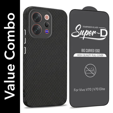 For Vivo V70 | Vivo V70 Elite 5G Combo with Back Cover and 9H Tempered Glass (Liquid Silicone | Camera Protection | Oleophobic Coating Screen Glass)