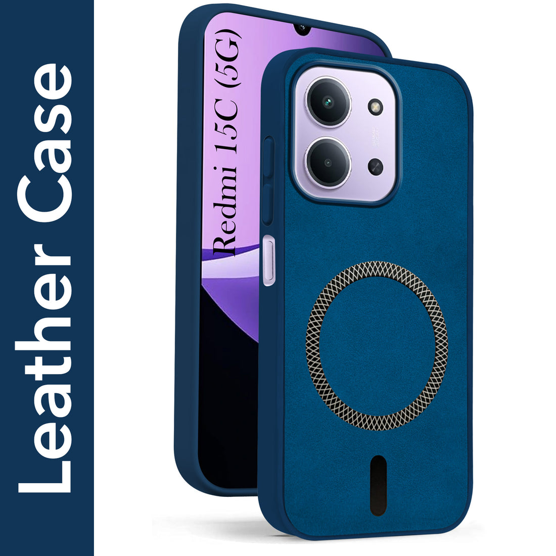 For Redmi 15C Back Cover Case Leather Finish (MagSafe Compatible Wireless Charging | Soft Touch | Camera Bump Protection)