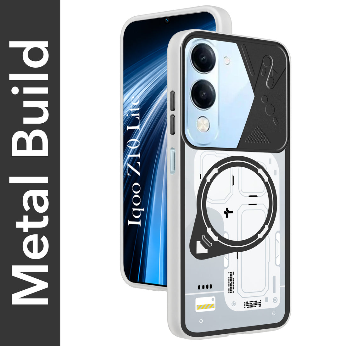 For Vivo iQOO Z10 Lite Metallic Back Cover Case (Metallic Camera Protection & Buttons | Translucent Milky Shade | Hard Polycarbonate)