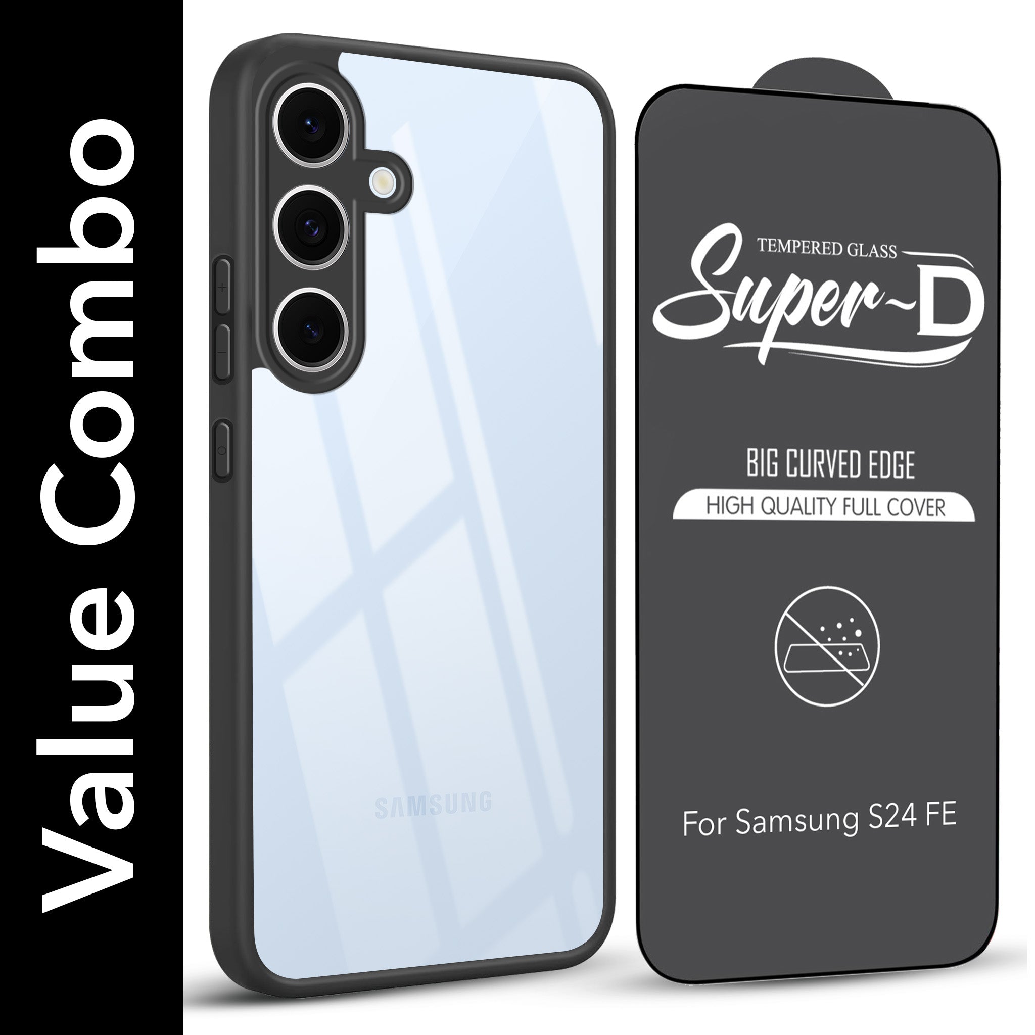 For Samsung Galaxy S24 FE Combo with Back Cover and 9H Tempered Glass (Lifetime Anti-Yellow | Crystal Clear Shockproof | Oleophobic Coating Screen Glass)