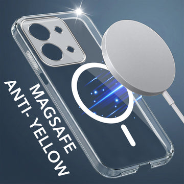 For Poco C85 5G Back Cover Case Lifetime Anti-Yellow MagSafe Compatible Clear (Sleek Hard Crystal | Shockproof and Camera Protection)