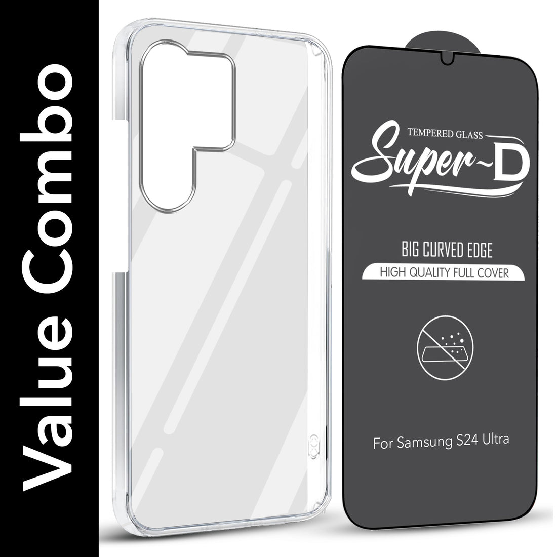 For Samsung Galaxy S24 Ultra Combo with Back Cover and 9H Tempered Glass (Lifetime Anti-Yellow | Sleek Hard Crystal | Oleophobic Coating Screen Glass)