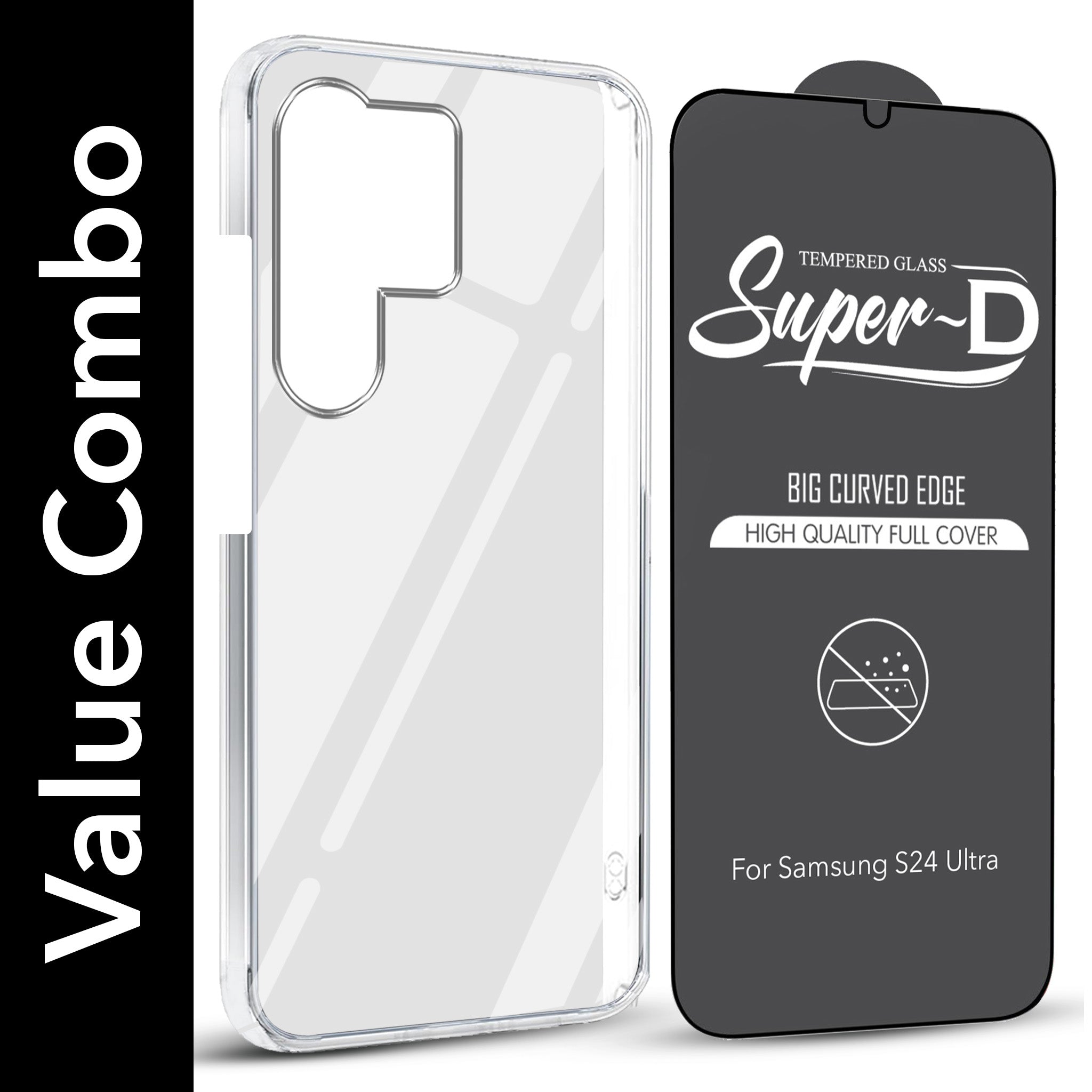 For Samsung Galaxy S24 Ultra Combo with Back Cover and 9H Tempered Glass (Lifetime Anti-Yellow | Sleek Hard Crystal | Oleophobic Coating Screen Glass)