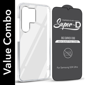 For Samsung Galaxy S24 Ultra Combo with Back Cover and 9H Tempered Glass (Lifetime Anti-Yellow | Sleek Hard Crystal | Oleophobic Coating Screen Glass)