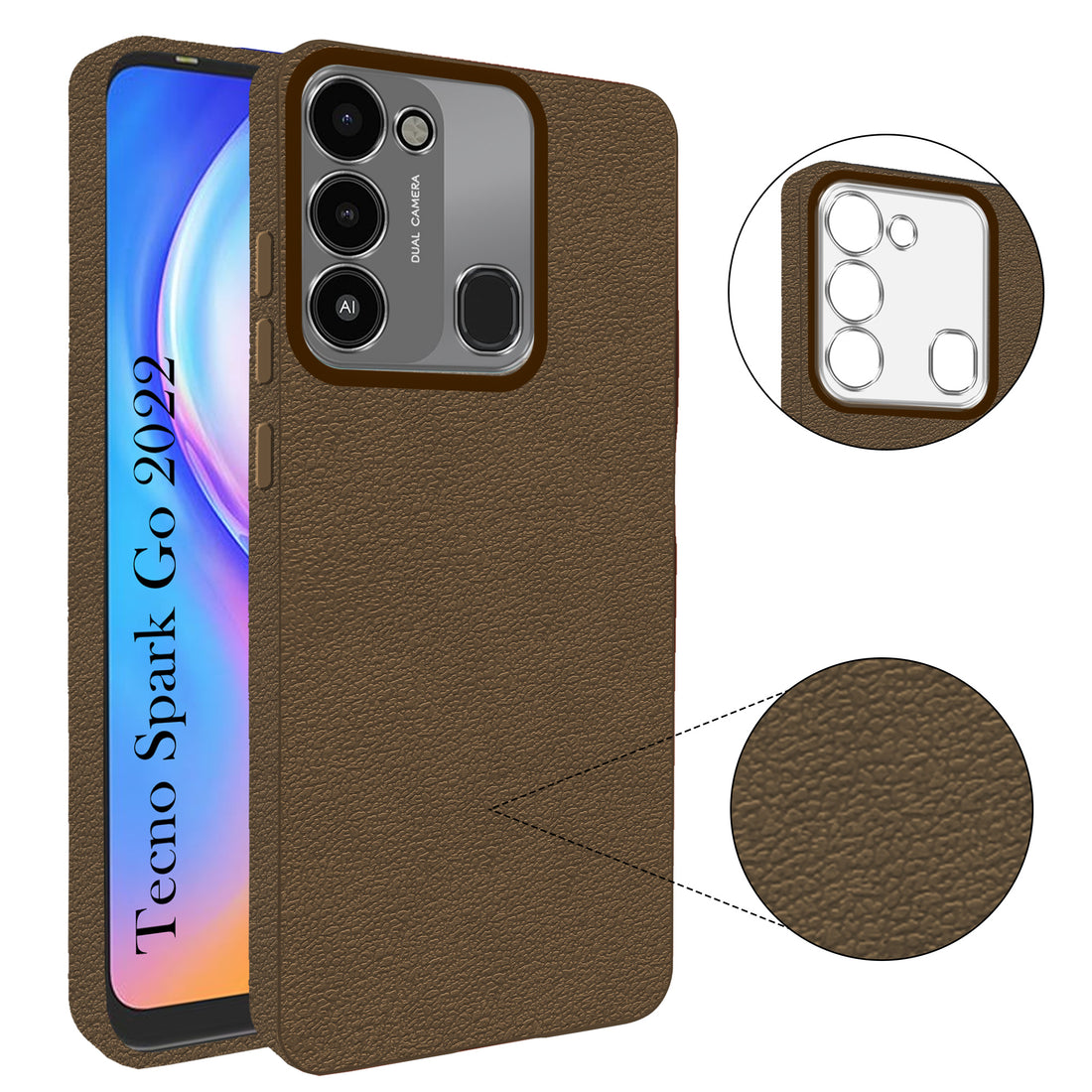 For Tecno Spark Go 2022 Back Cover Case (Glass Like Camera Protection | Leather Feel | Minimalist Professional Grip)