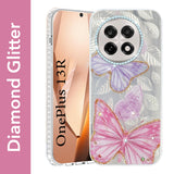 For OnePlus 13R Back Cover Case (Luxury Floral Glitter Cute Butterfly | Diamond Studded Camera Bump | Girls & Women Design)