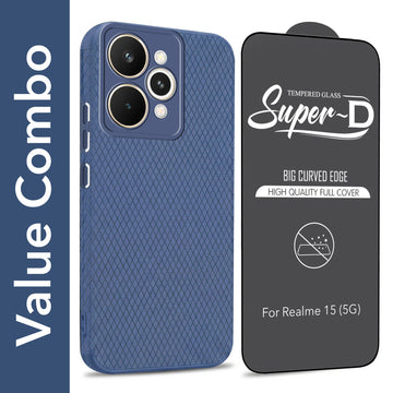For Realme 15 Combo with Back Cover and 9H Tempered Glass (Liquid Silicone | Camera Protection | Oleophobic Coating Screen Glass)