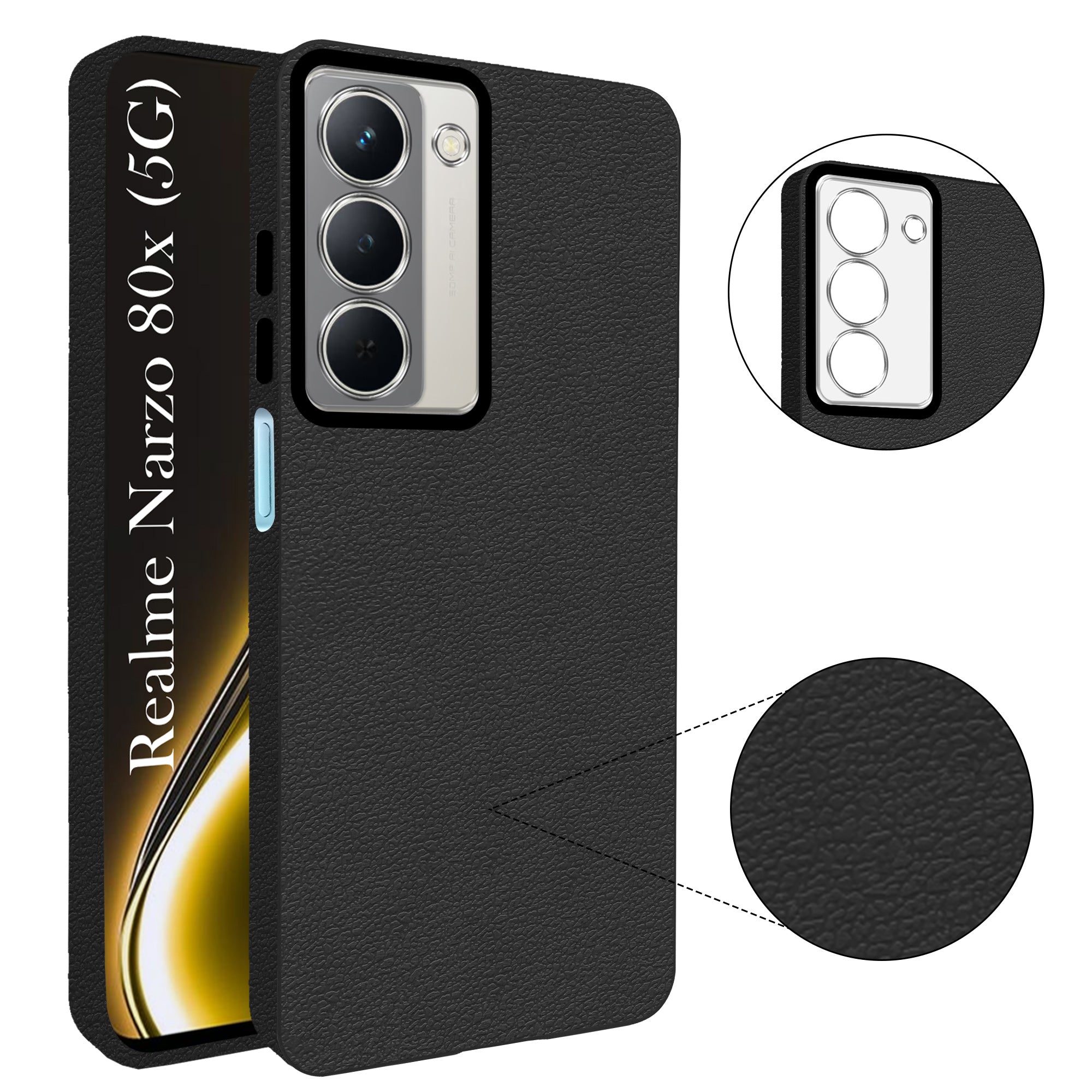 For Realme Narzo 80x Back Cover Case (Glass Like Camera Protection | Leather Feel | Minimalist Professional Grip)