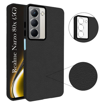 For Realme Narzo 80x Back Cover Case (Glass Like Camera Protection | Leather Feel | Minimalist Professional Grip)