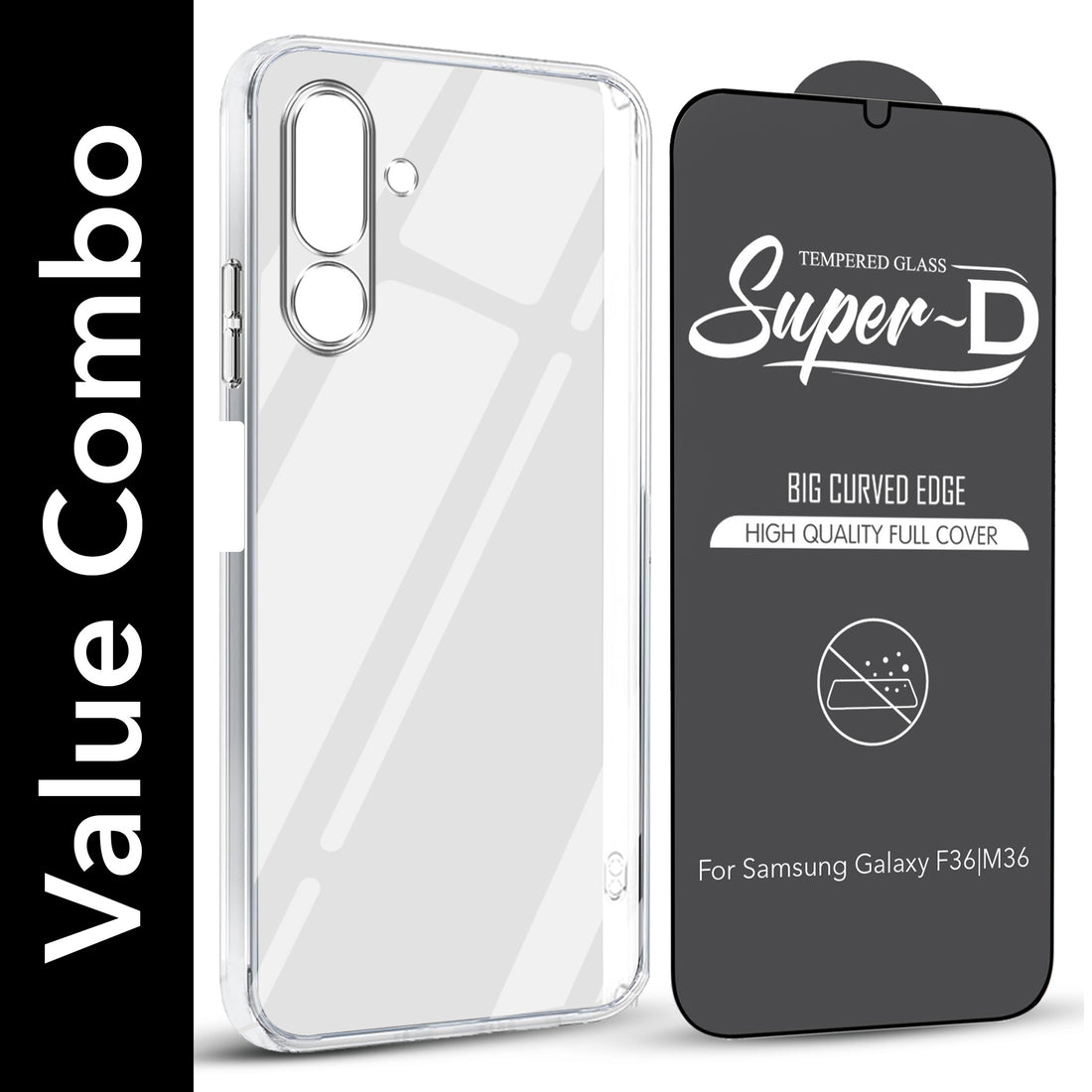For Samsung Galaxy M36 | Samsung Galaxy F36 Combo with Back Cover and 9H Tempered Glass (Lifetime Anti-Yellow | Sleek Hard Crystal | Oleophobic Coating Screen Glass)