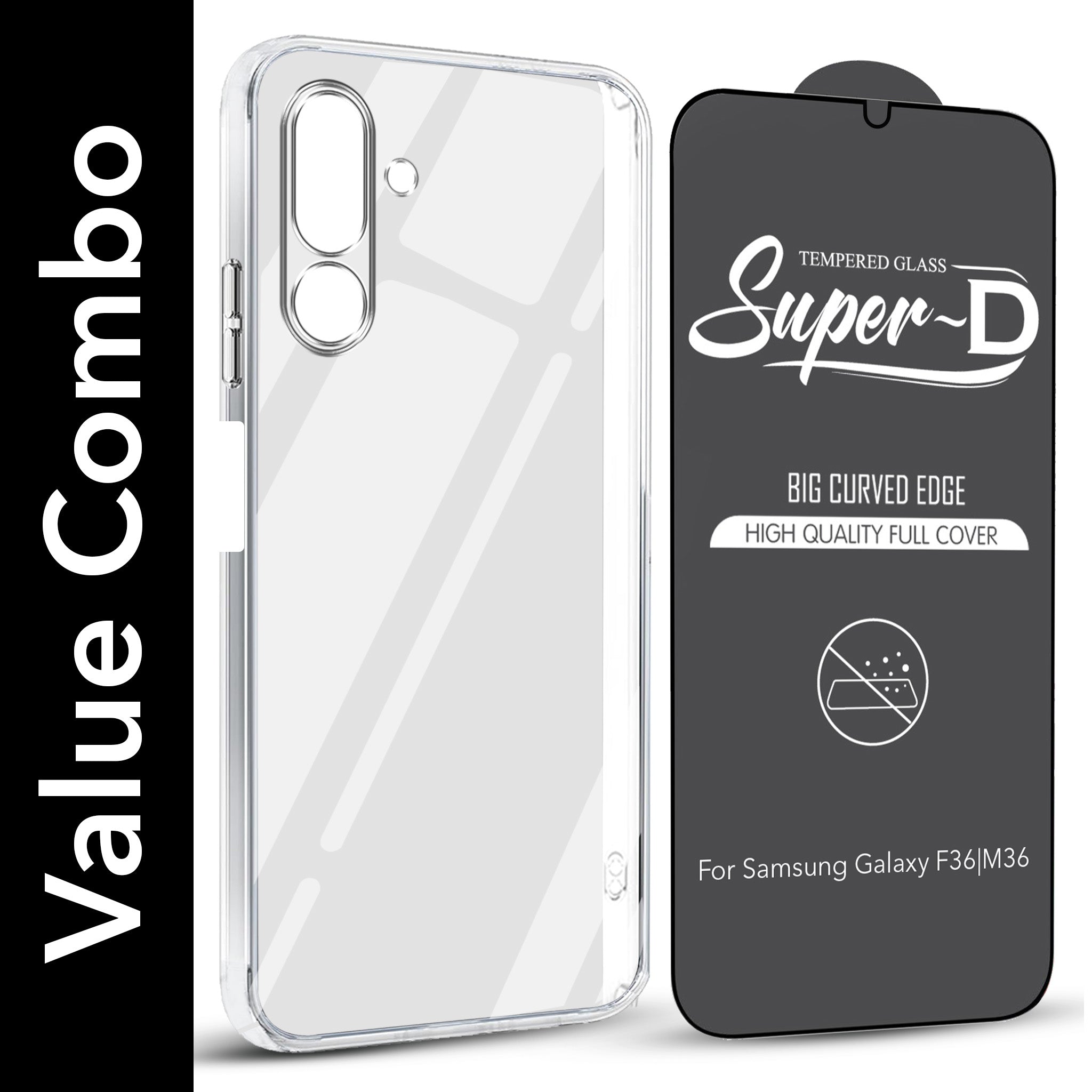 For Samsung Galaxy M36 | Samsung Galaxy F36 Combo with Back Cover and 9H Tempered Glass (Lifetime Anti-Yellow | Sleek Hard Crystal | Oleophobic Coating Screen Glass)