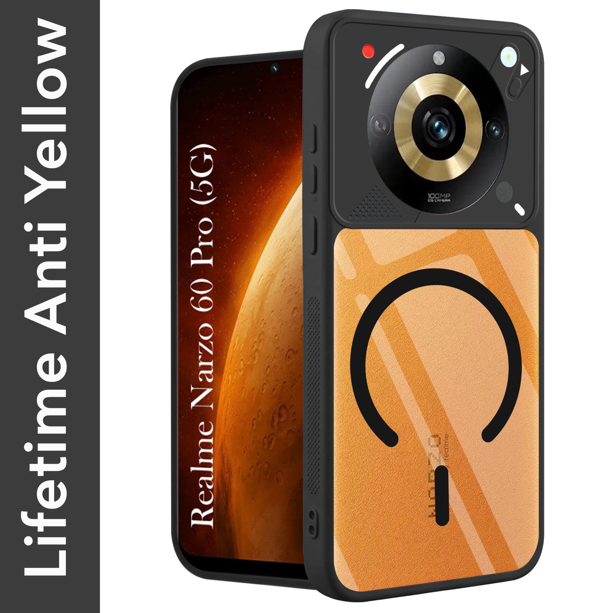 For Realme Narzo 60 Pro Back Cover Case Lifetime Anti-Yellow Clear (Camera Protection | Side Grip | Wireless MagSafe Compatible)