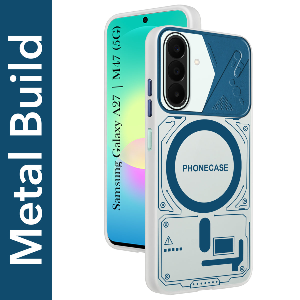 For Samsung Galaxy A27 5G | Galaxy M47 5G Metallic Back Cover Case (Metallic Camera Protection & Buttons | Translucent Milky Shade | Hard Polycarbonate)