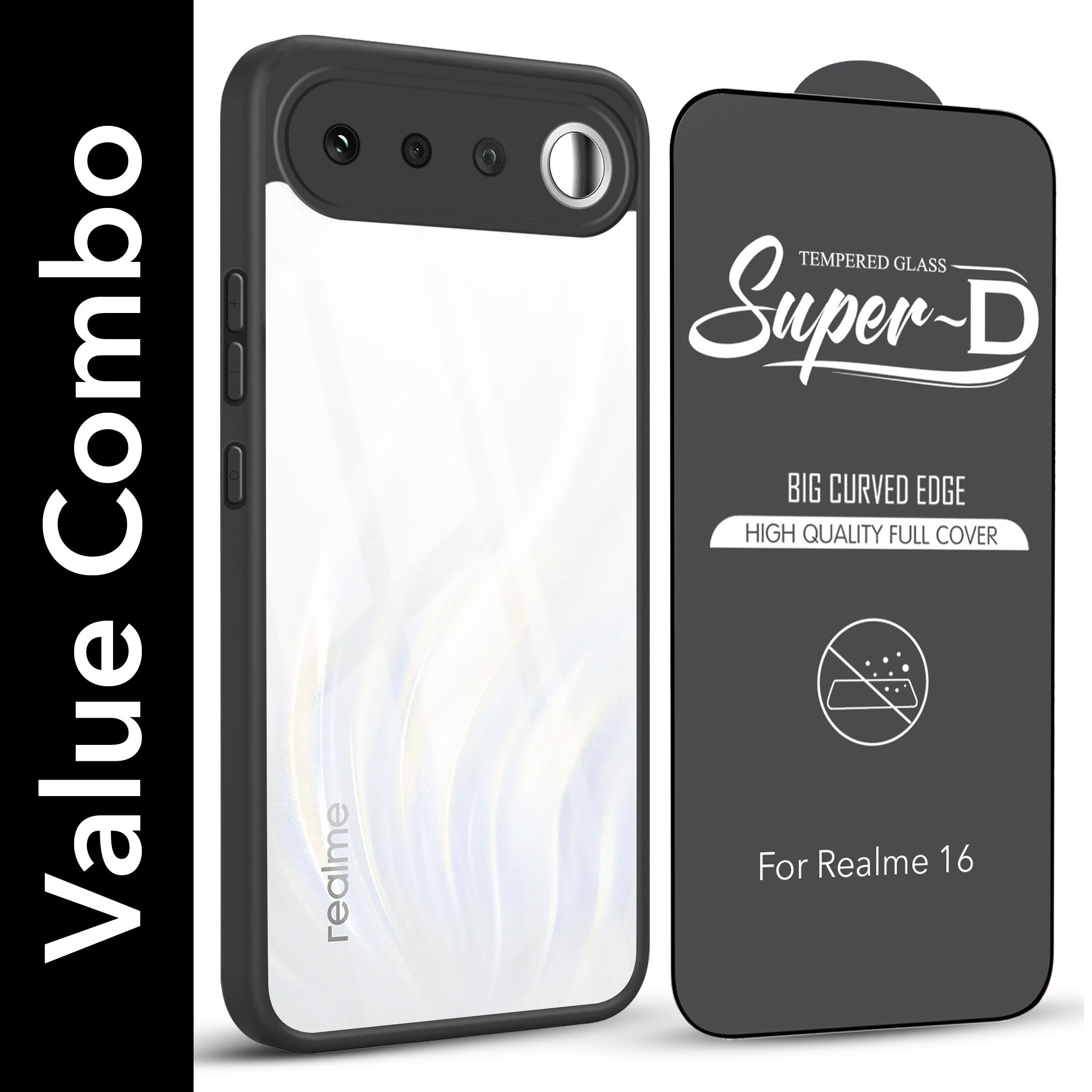 For Realme 16 Combo with Back Cover and 9H Tempered Glass (Lifetime Anti-Yellow | Crystal Clear Shockproof | Oleophobic Coating Screen Glass)