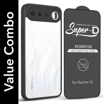 For Realme 16 Combo with Back Cover and 9H Tempered Glass (Lifetime Anti-Yellow | Crystal Clear Shockproof | Oleophobic Coating Screen Glass)