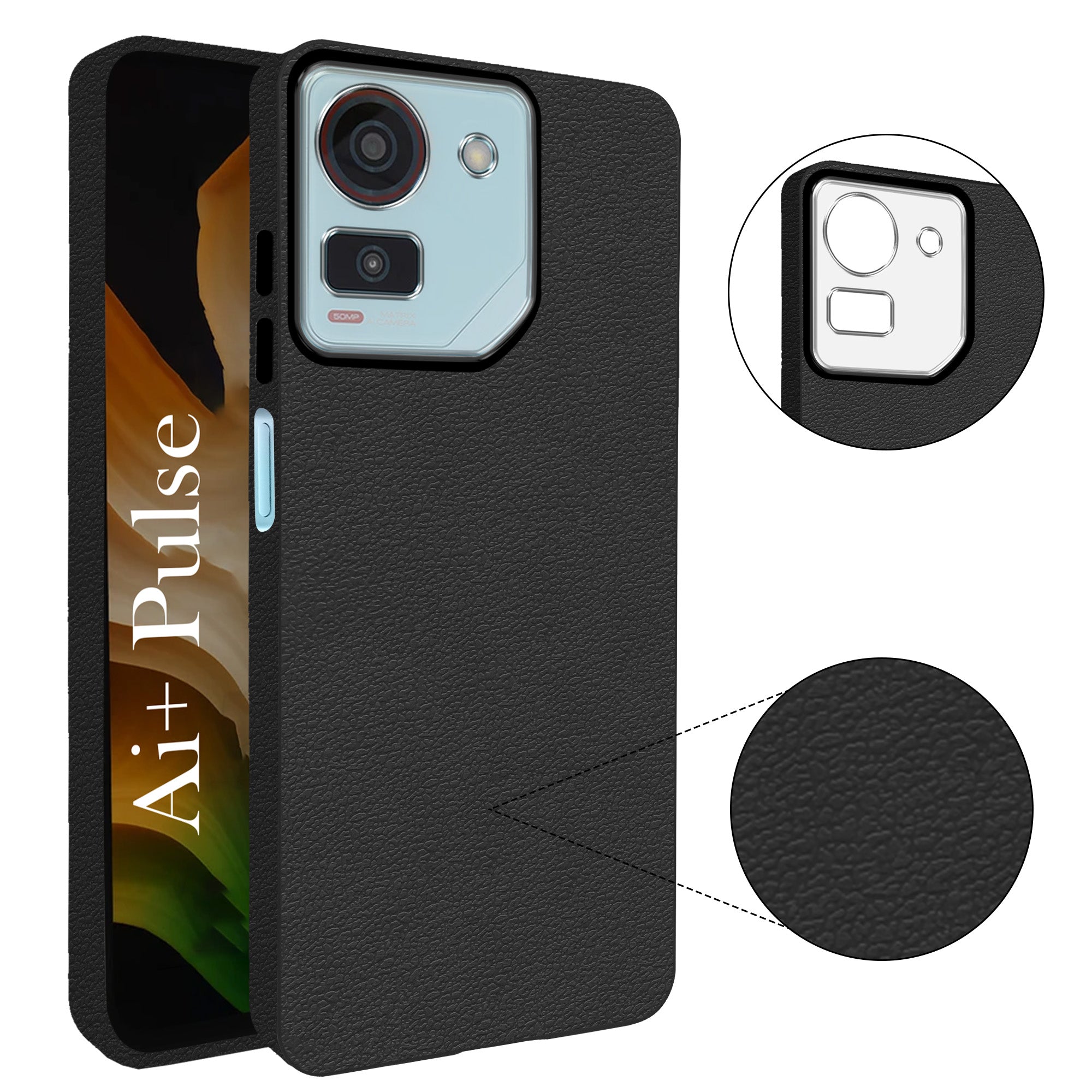For Ai+ Pulse Back Cover Case (Glass Like Camera Protection | Leather Feel | Minimalist Professional Grip)
