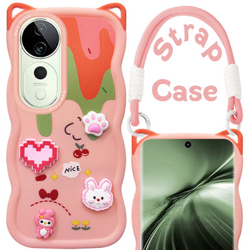 For Vivo T3 Ultra Back Case Cover Strap (3D embossed Figures | Strap Holder | 360* Soft Cushion with Camera Bump)