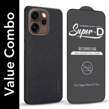 For Oppo Reno15 Pro 5G | Oppo Reno 15 Pro 5G Combo with Back Cover and 9H Tempered Glass (Textured Grip Design | Micro-Fiber Cloth Inside | Oleophobic Coating Screen Glass)