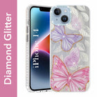 For Apple iPhone 14 Back Cover Case (Luxury Floral Glitter Cute Butterfly | Diamond Studded Camera Bump | Girls & Women Design)