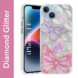 For Apple iPhone 14 Back Cover Case (Luxury Floral Glitter Cute Butterfly | Diamond Studded Camera Bump | Girls & Women Design)
