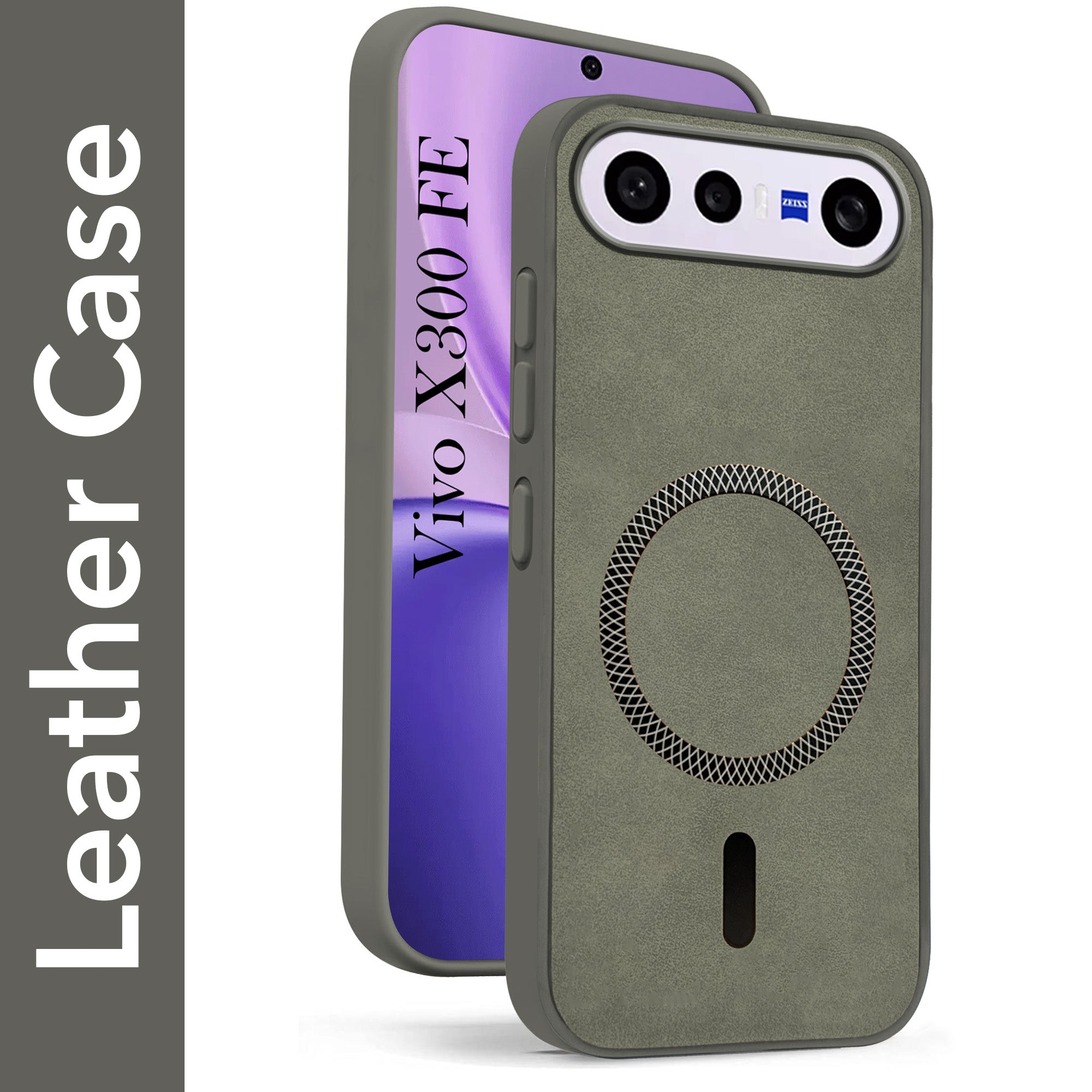 For Vivo X300 FE Back Cover Case Leather Finish (MagSafe Compatible Wireless Charging | Soft Touch | Camera Bump Protection)