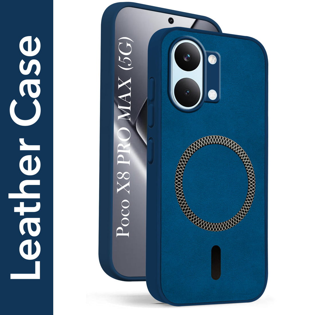 For Poco X8 Pro Max 5G Back Cover Case Leather Finish (MagSafe Compatible Wireless Charging | Soft Touch | Camera Bump Protection)