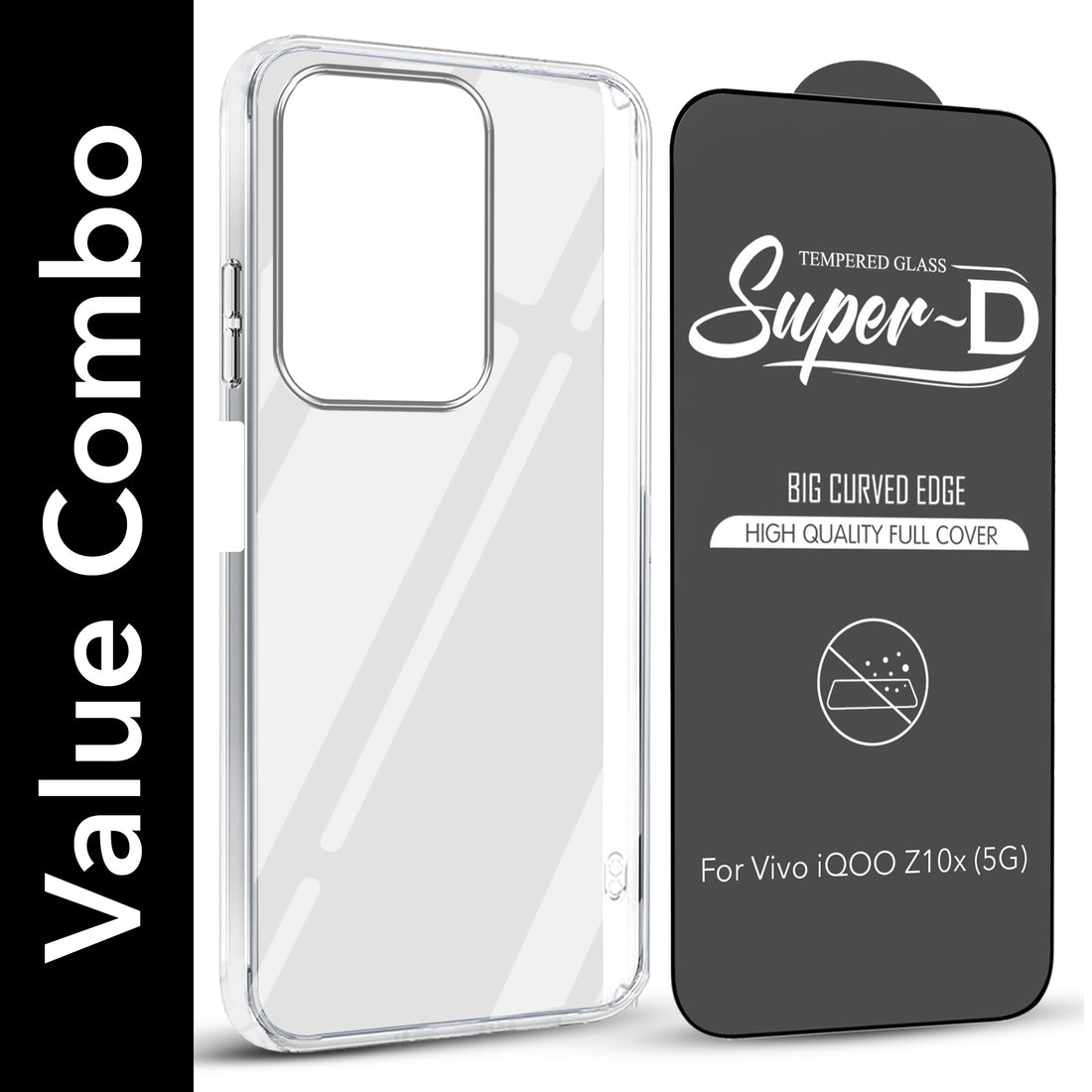 For Vivo iQOO Z10x Combo with Back Cover and 9H Tempered Glass (Lifetime Anti-Yellow | Sleek Hard Crystal | Oleophobic Coating Screen Glass)