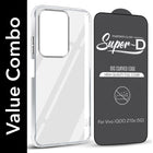 For Vivo iQOO Z10x Combo with Back Cover and 9H Tempered Glass (Lifetime Anti-Yellow | Sleek Hard Crystal | Oleophobic Coating Screen Glass)