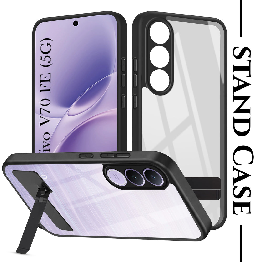For Vivo V70 FE 5G Back Cover Case (Built-in Stand | Lifetime Anti Yellow | Kickstand Shockproof | Camera Protection | MagSafe Compatible)