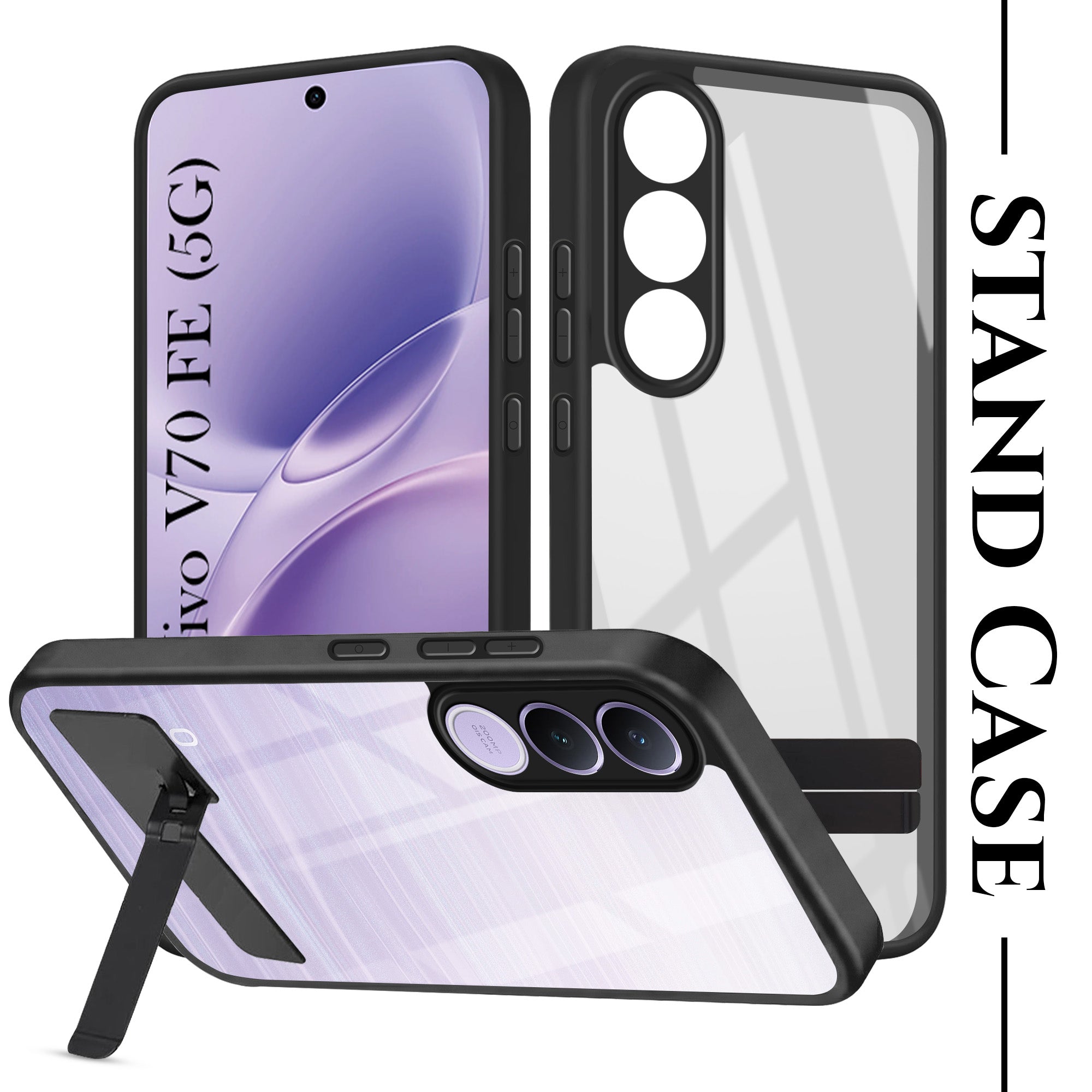 For Vivo V70 FE 5G Back Cover Case (Built-in Stand | Lifetime Anti Yellow | Kickstand Shockproof | Camera Protection | MagSafe Compatible)