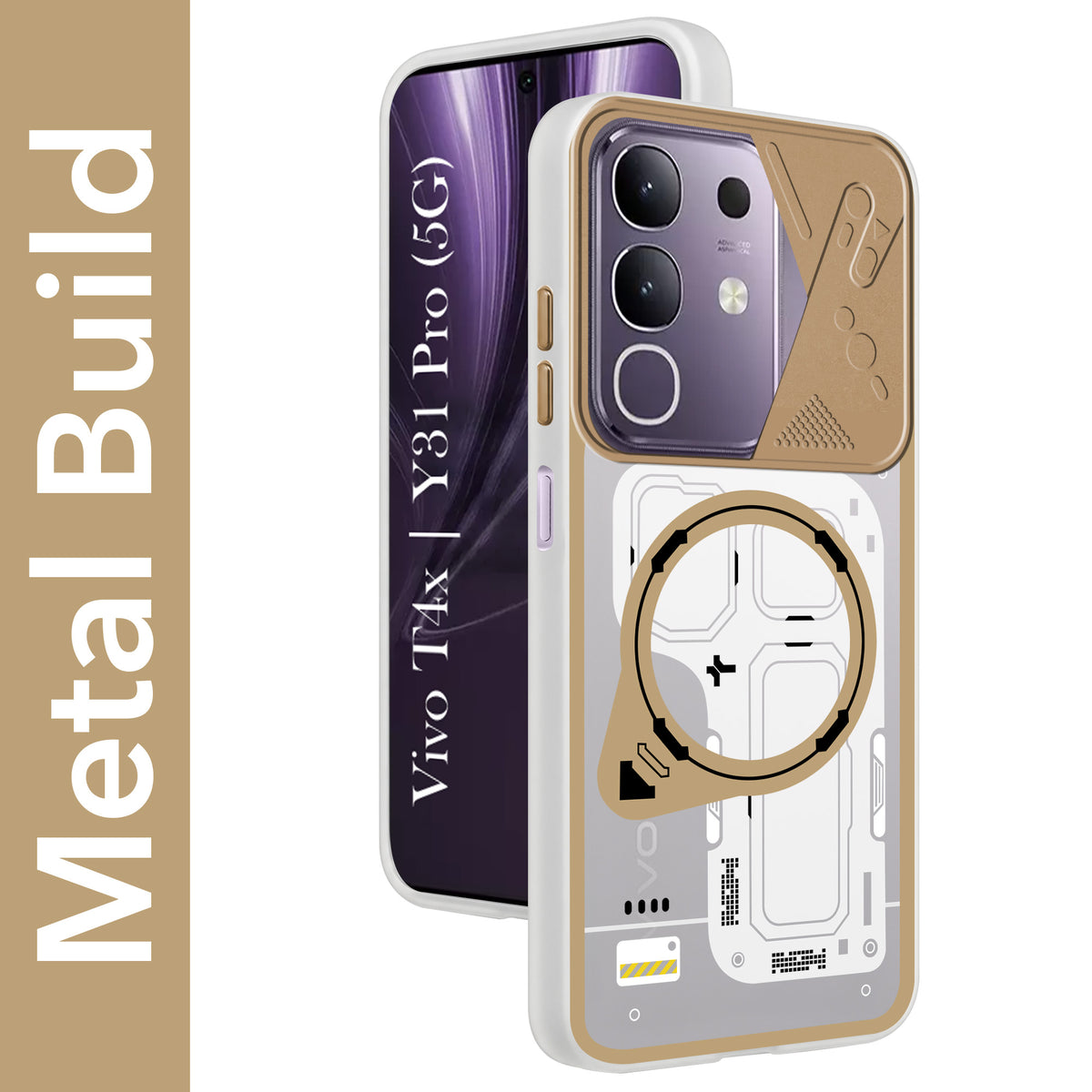 For Vivo T4x | Vivo Y31 Pro Metallic Back Cover Case (Metallic Camera Protection & Buttons | Translucent Milky Shade | Hard Polycarbonate)