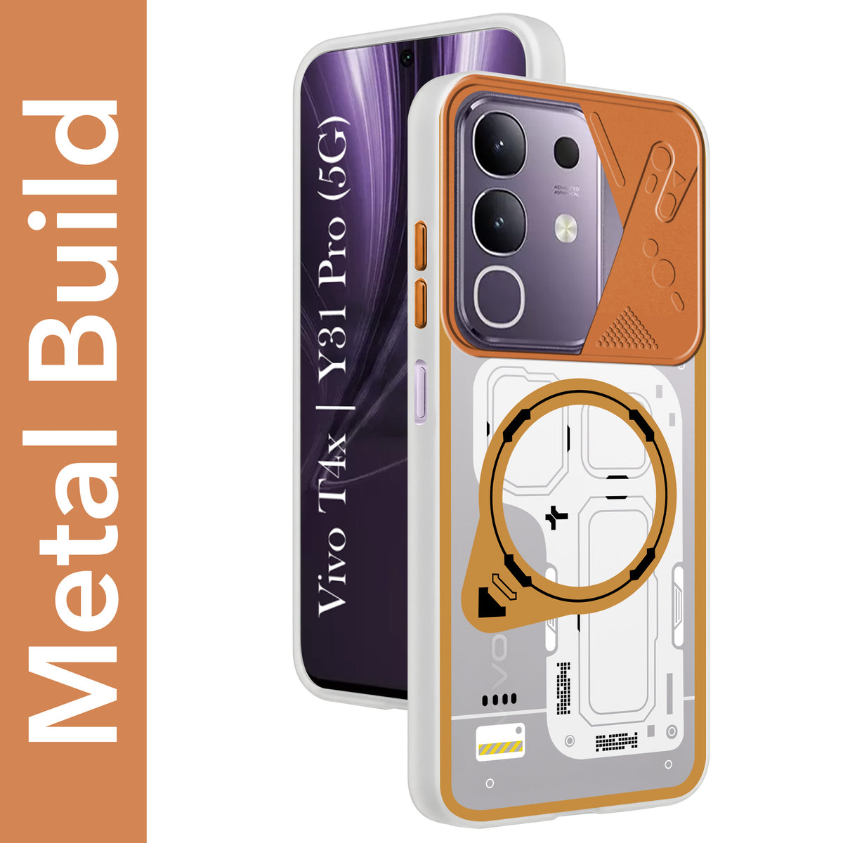For Vivo T4x | Vivo Y31 Pro Metallic Back Cover Case (Metallic Camera Protection & Buttons | Translucent Milky Shade | Hard Polycarbonate)