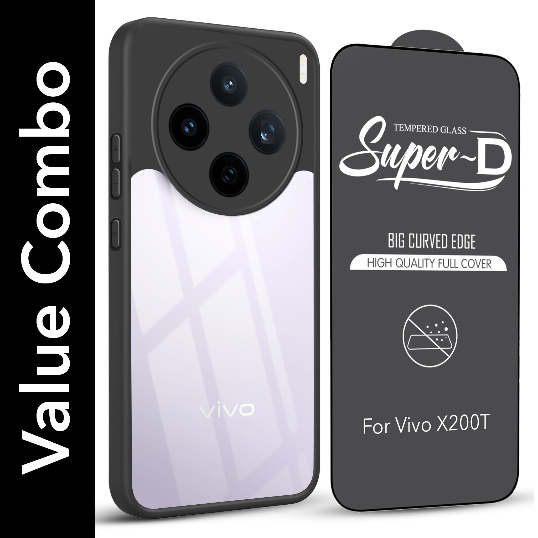 For Vivo X200T Combo with Back Cover and 9H Tempered Glass (Lifetime Anti-Yellow | Crystal Clear Shockproof | Oleophobic Coating Screen Glass)